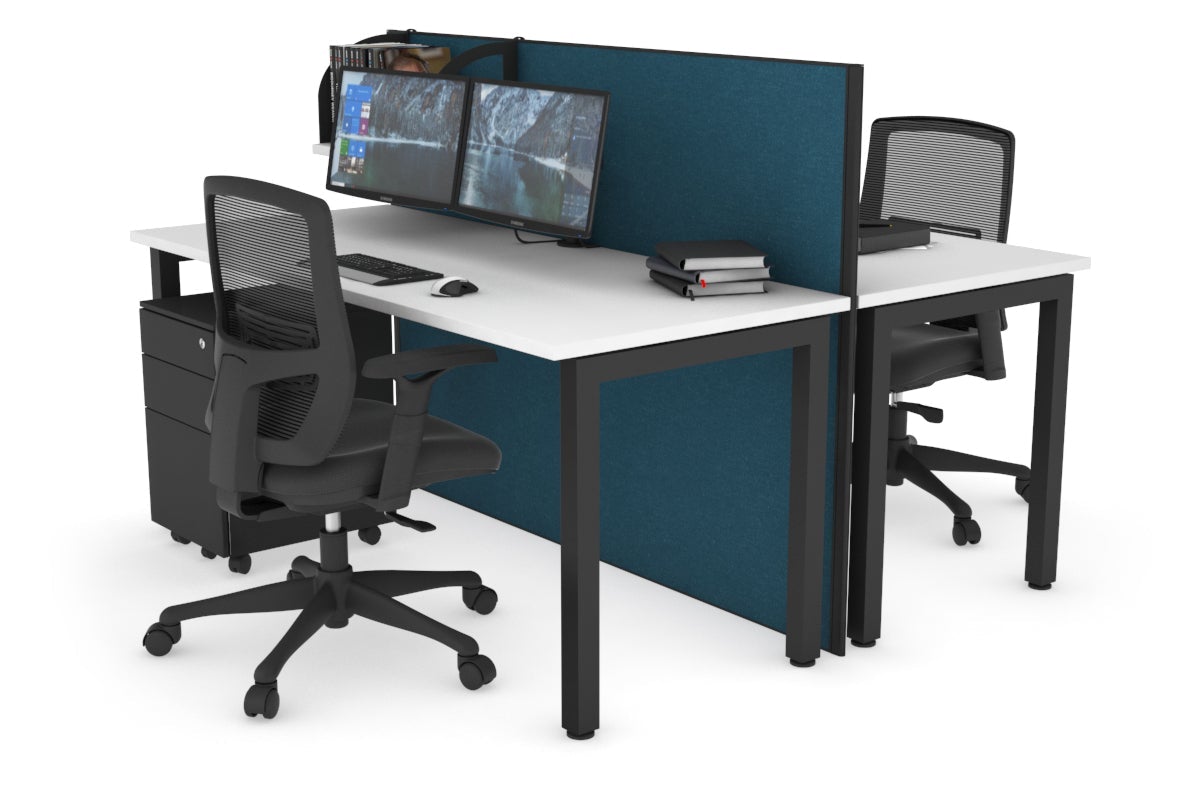 Horizon Quadro 2 Person Bench Square Leg Office Workstations [1200L x 700W] Jasonl black leg white deep blue (1200H x 1200W)