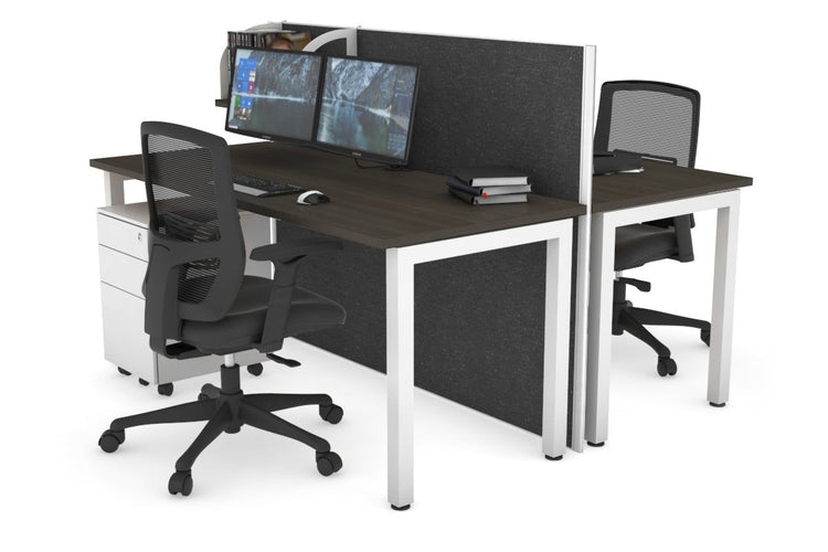 Horizon Quadro 2 Person Bench Square Leg Office Workstations [1200L x 700W] Jasonl white leg dark oak moody charcoal (1200H x 1200W)