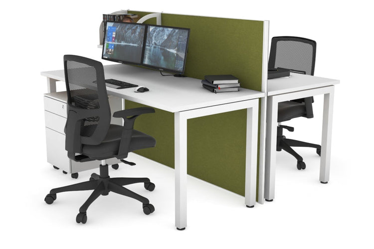 Horizon Quadro 2 Person Bench Square Leg Office Workstations [1200L x 700W] Jasonl white leg white green moss (1200H x 1200W)