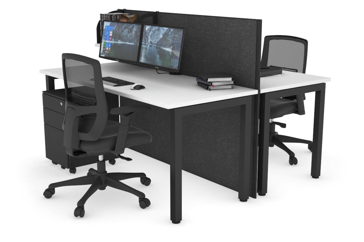 Horizon Quadro 2 Person Bench Square Leg Office Workstations [1200L x 700W] Jasonl black leg white moody charcoal (1200H x 1200W)