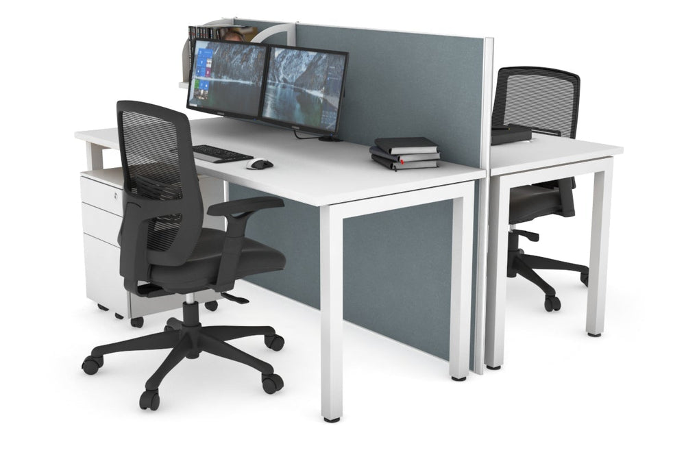 Horizon Quadro 2 Person Bench Square Legs Office Workstation [1200L x 700W]-white leg white cool grey (1200H x 1200W)