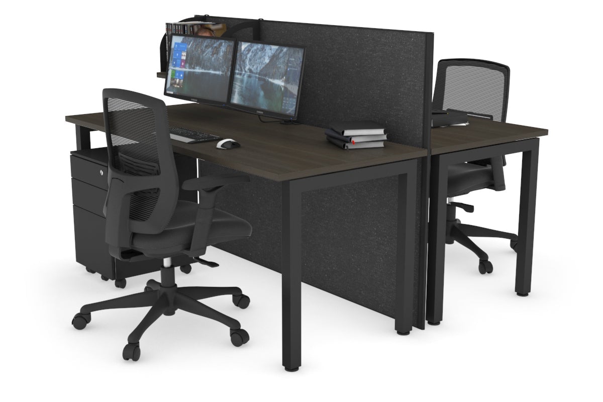 Horizon Quadro 2 Person Bench Square Leg Office Workstations [1200L x 700W] Jasonl black leg dark oak moody charcoal (1200H x 1200W)