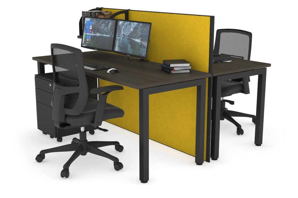 Horizon Quadro 2 Person Bench Square Legs Office Workstation [1200L x 700W]-black leg dark oak mustard yellow (1200H x 1200W)