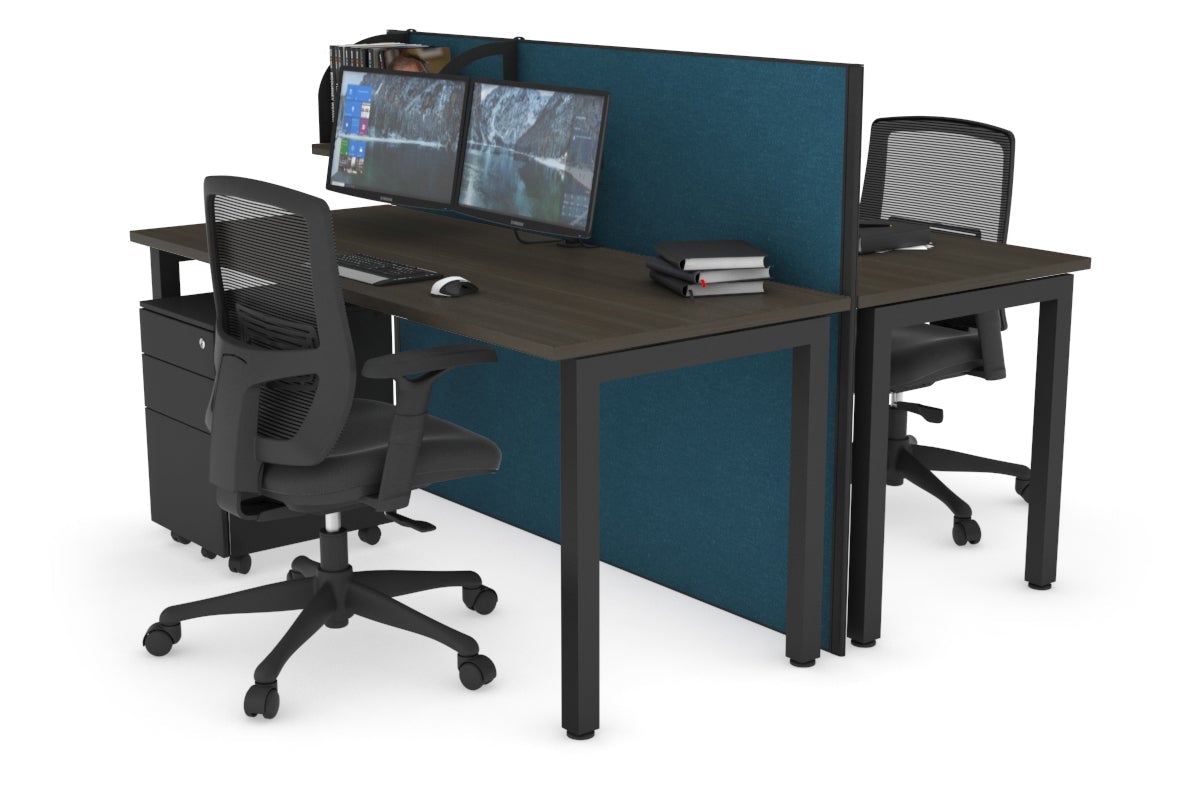 Horizon Quadro 2 Person Bench Square Leg Office Workstations [1200L x 700W] Jasonl black leg dark oak deep blue (1200H x 1200W)