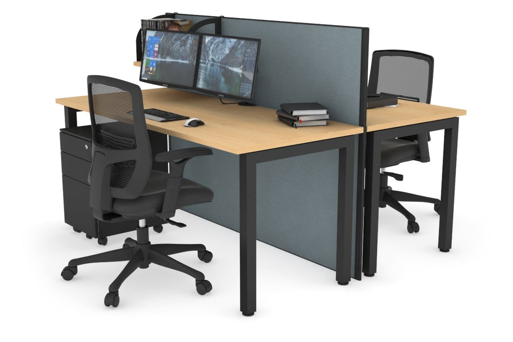 Horizon Quadro 2 Person Bench Square Legs Office Workstation [1200L x 700W]-black leg maple cool grey (1200H x 1200W)