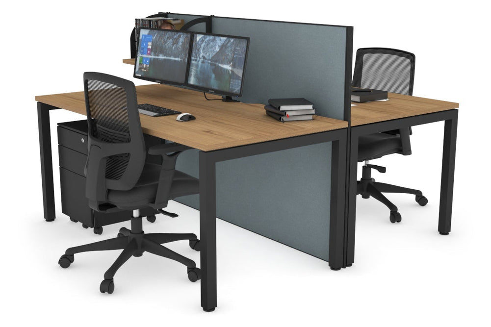 Horizon Quadro 2 Person Bench Square Legs Office Workstation [1200L x 800W with Cable Scallop]-black leg salvage oak cool grey (1200H x 1200W)