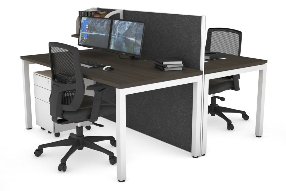 Horizon Quadro 2 Person Bench Square Legs Office Workstation [1200L x 800W with Cable Scallop]-white leg dark oak moody charcoal (1200H x 1200W)