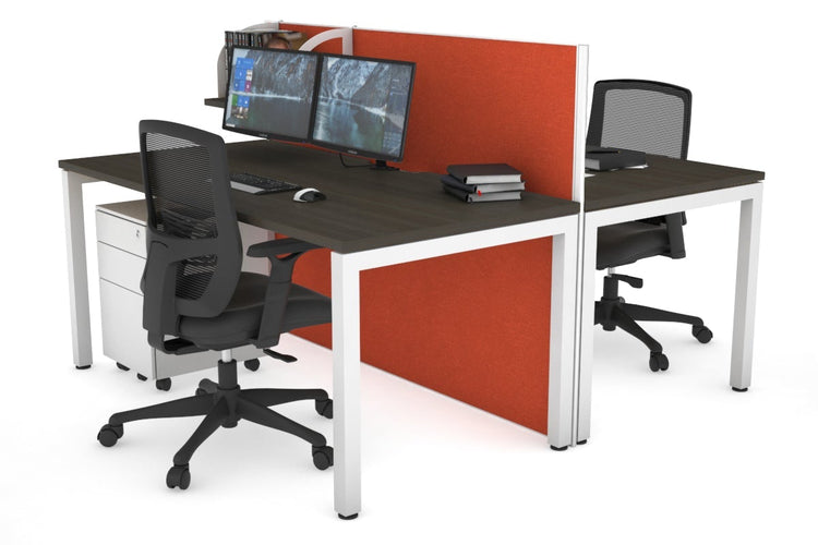 Horizon Quadro 2 Person Bench Square Leg Office Workstations [1200L x 800W with Cable Scallop] Jasonl white leg dark oak orange squash (1200H x 1200W)