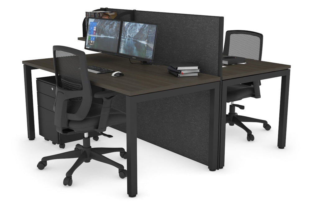 Horizon Quadro 2 Person Bench Square Legs Office Workstation [1200L x 800W with Cable Scallop]-black leg dark oak moody charcoal (1200H x 1200W)