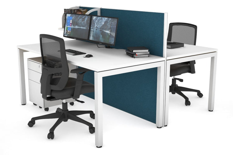Horizon Quadro 2 Person Bench Square Leg Office Workstations [1200L x 800W with Cable Scallop] Jasonl white leg white deep blue (1200H x 1200W)