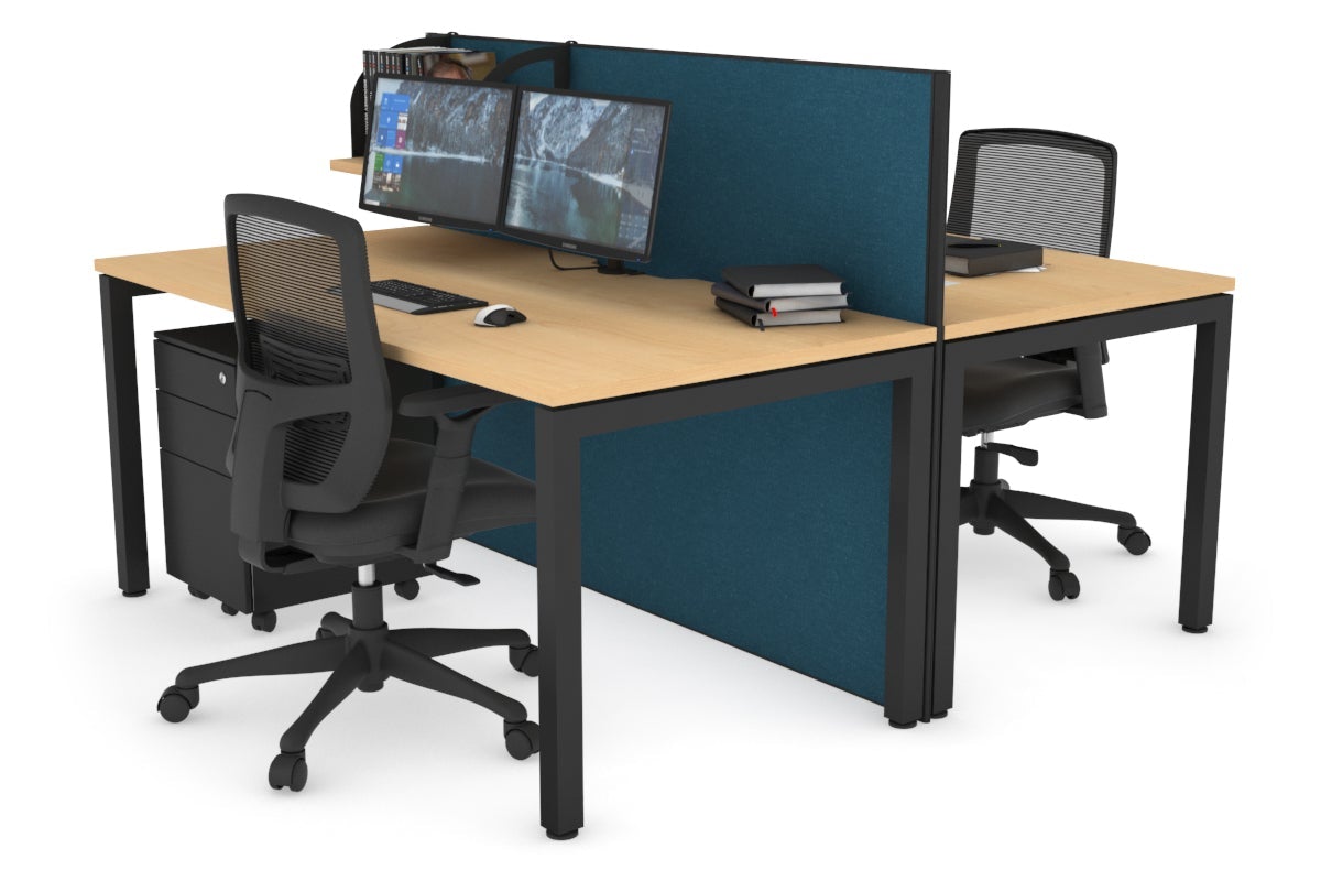 Horizon Quadro 2 Person Bench Square Leg Office Workstations [1200L x 800W with Cable Scallop] Jasonl black leg maple deep blue (1200H x 1200W)