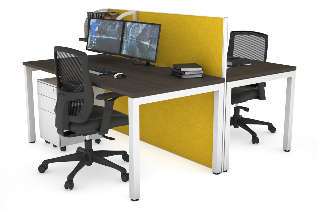 Horizon Quadro 2 Person Bench Square Leg Office Workstations [1200L x 800W with Cable Scallop] Jasonl white leg dark oak mustard yellow (1200H x 1200W)