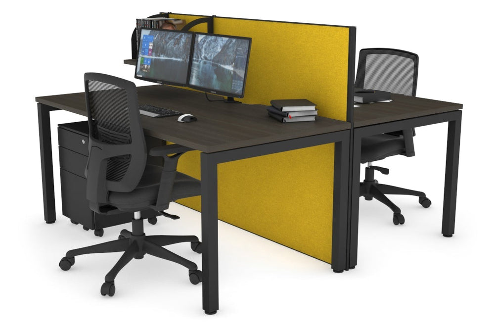 Horizon Quadro 2 Person Bench Square Legs Office Workstation [1200L x 800W with Cable Scallop]-black leg dark oak mustard yellow (1200H x 1200W)
