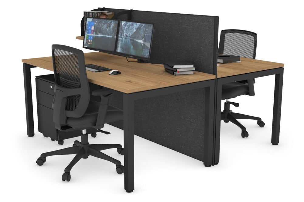 Horizon Quadro 2 Person Bench Square Legs Office Workstation [1200L x 800W with Cable Scallop]-black leg salvage oak moody charcoal (1200H x 1200W)