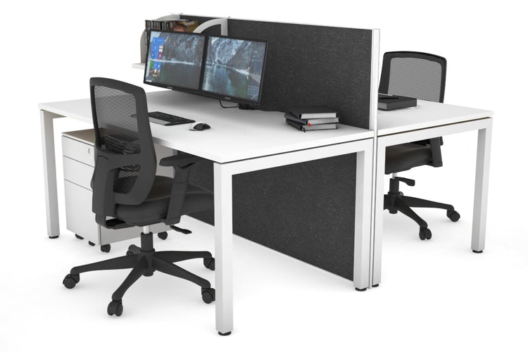 Horizon Quadro 2 Person Bench Square Leg Office Workstations [1200L x 800W with Cable Scallop] Jasonl white leg white moody charcoal (1200H x 1200W)