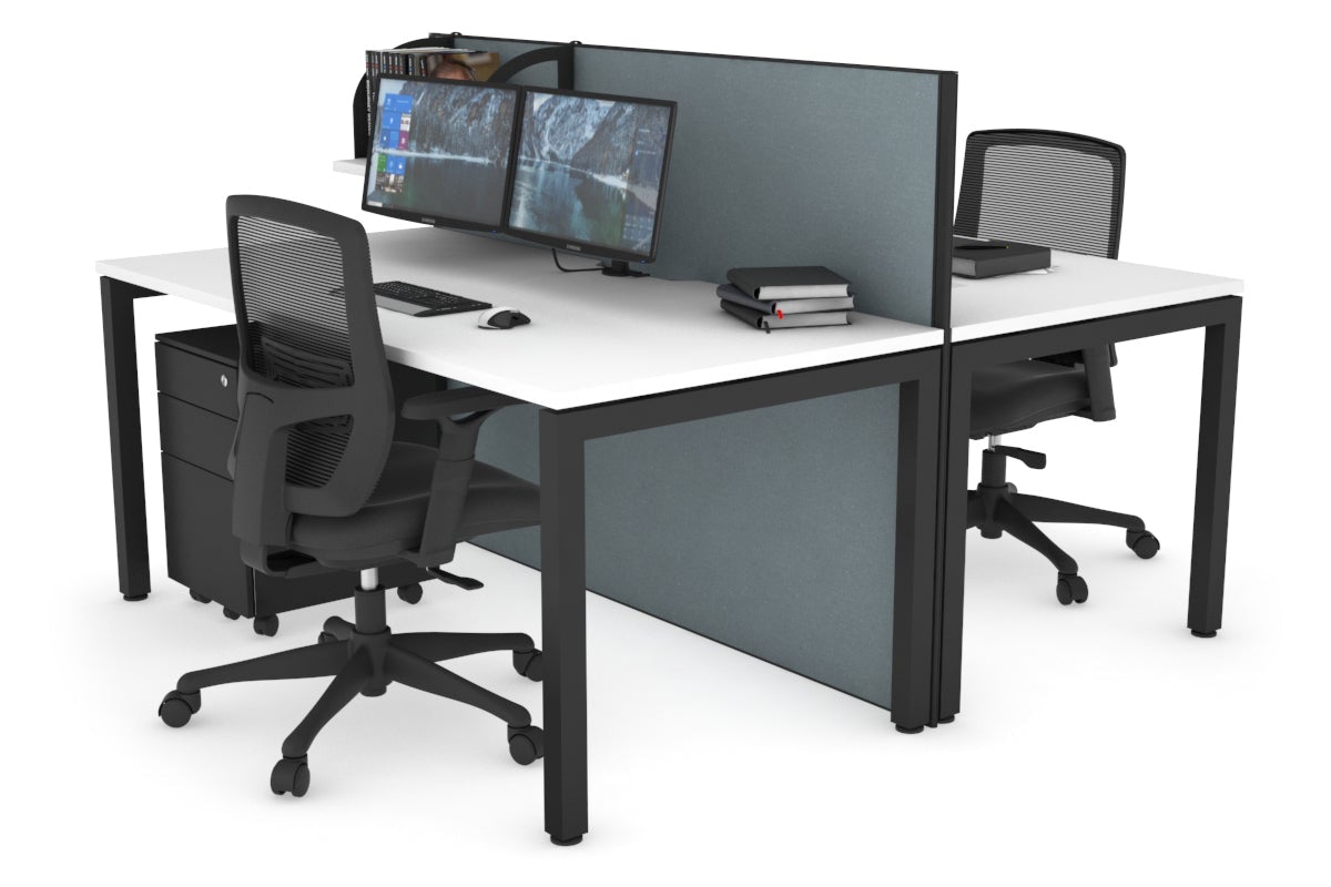 Horizon Quadro 2 Person Bench Square Leg Office Workstations [1200L x 800W with Cable Scallop] Jasonl black leg white cool grey (1200H x 1200W)