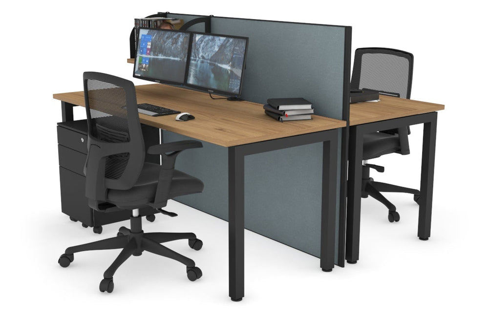 Horizon Quadro 2 Person Bench Square Legs Office Workstation [1400L x 700W]-black leg salvage oak cool grey (1200H x 1400W)