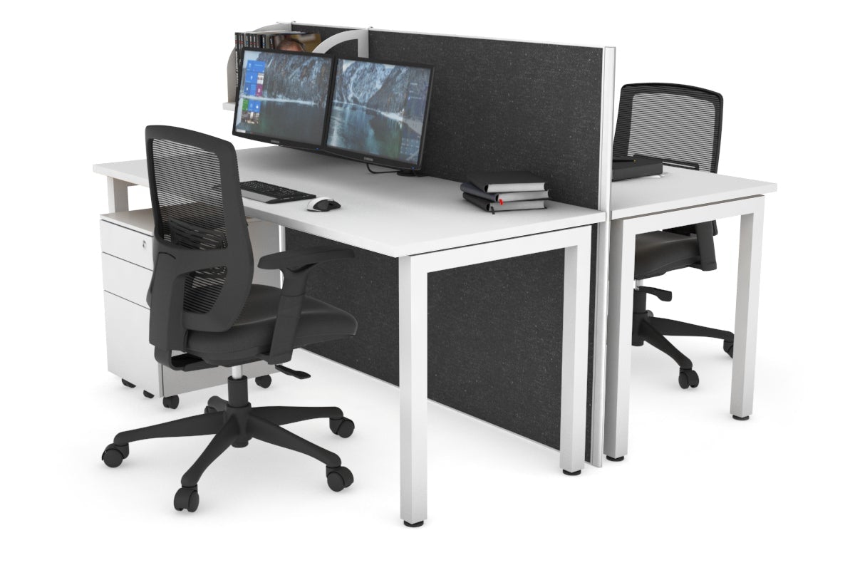 Horizon Quadro 2 Person Bench Square Leg Office Workstations [1400L x 700W] Jasonl white leg white moody charcoal (1200H x 1400W)