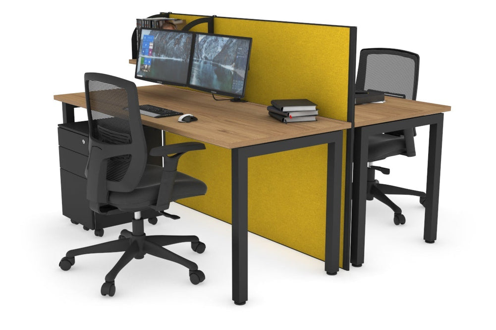 Horizon Quadro 2 Person Bench Square Legs Office Workstation [1400L x 700W]-black leg salvage oak mustard yellow (1200H x 1400W)
