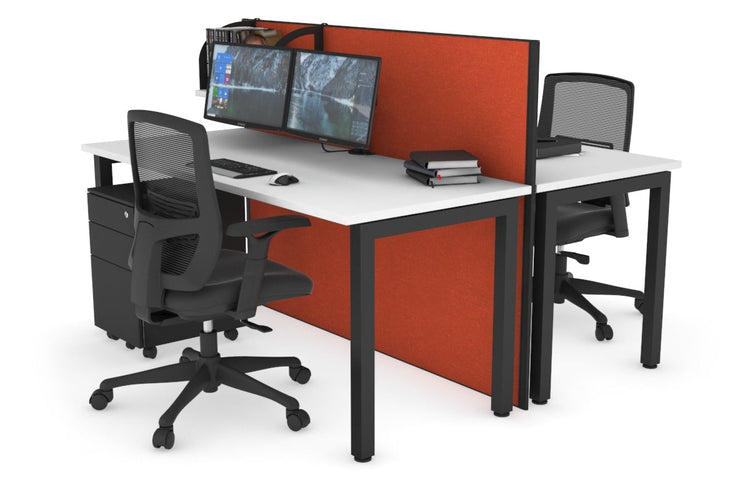 Horizon Quadro 2 Person Bench Square Leg Office Workstations [1400L x 700W] Jasonl black leg white orange squash (1200H x 1400W)