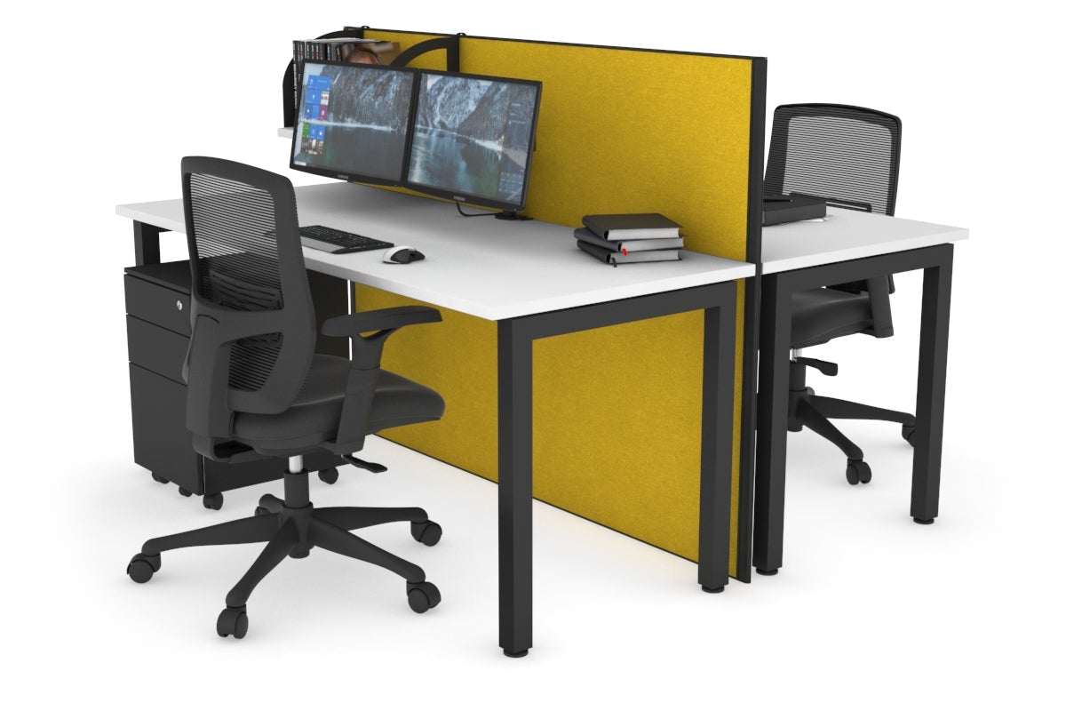 Horizon Quadro 2 Person Bench Square Leg Office Workstations [1400L x 700W] Jasonl black leg white mustard yellow (1200H x 1400W)