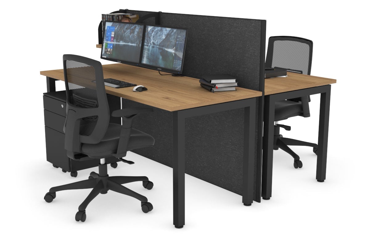 Horizon Quadro 2 Person Bench Square Leg Office Workstations [1400L x 700W] Jasonl black leg salvage oak moody charcoal (1200H x 1400W)
