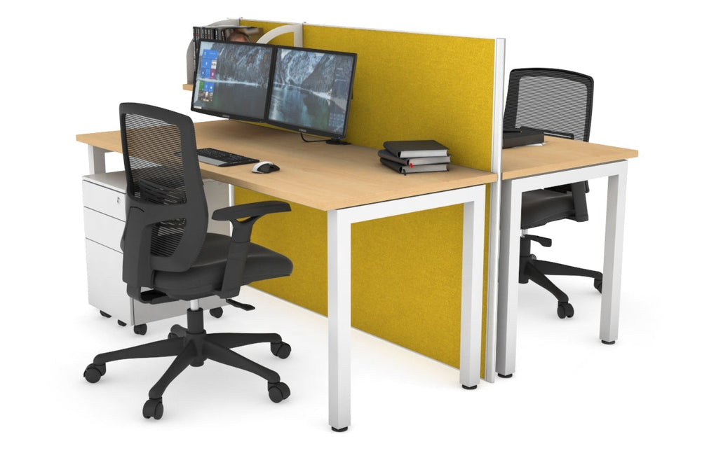 Horizon Quadro 2 Person Bench Square Legs Office Workstation [1400L x 700W]-white leg maple mustard yellow (1200H x 1400W)