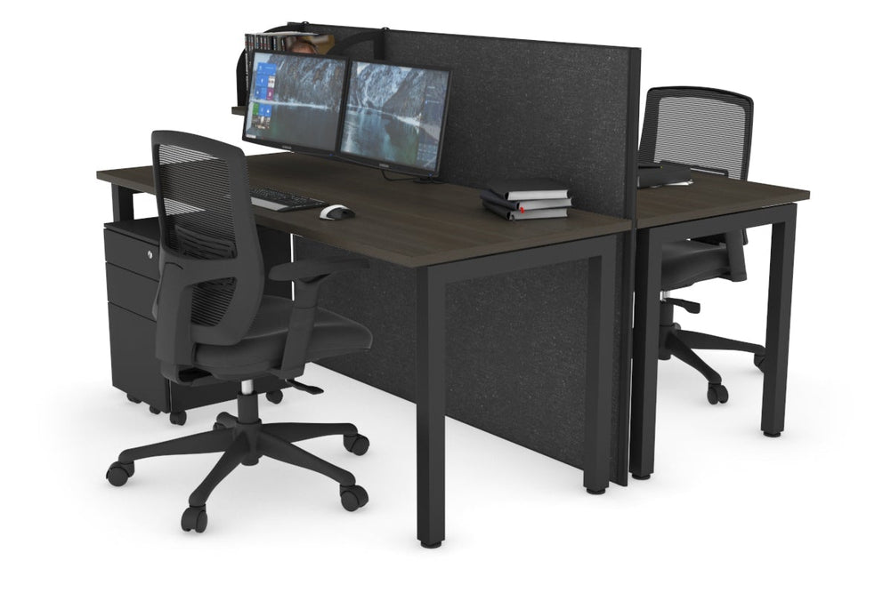Horizon Quadro 2 Person Bench Square Legs Office Workstation [1400L x 700W]-black leg dark oak moody charcoal (1200H x 1400W)