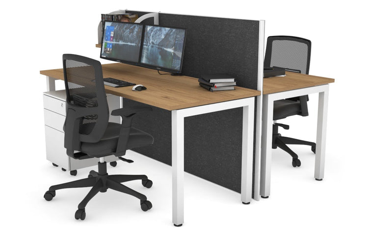 Horizon Quadro 2 Person Bench Square Leg Office Workstations [1400L x 700W] Jasonl white leg salvage oak moody charcoal (1200H x 1400W)