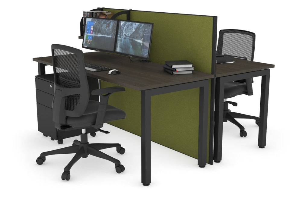 Horizon Quadro 2 Person Bench Square Legs Office Workstation [1400L x 700W]-black leg dark oak green moss (1200H x 1400W)