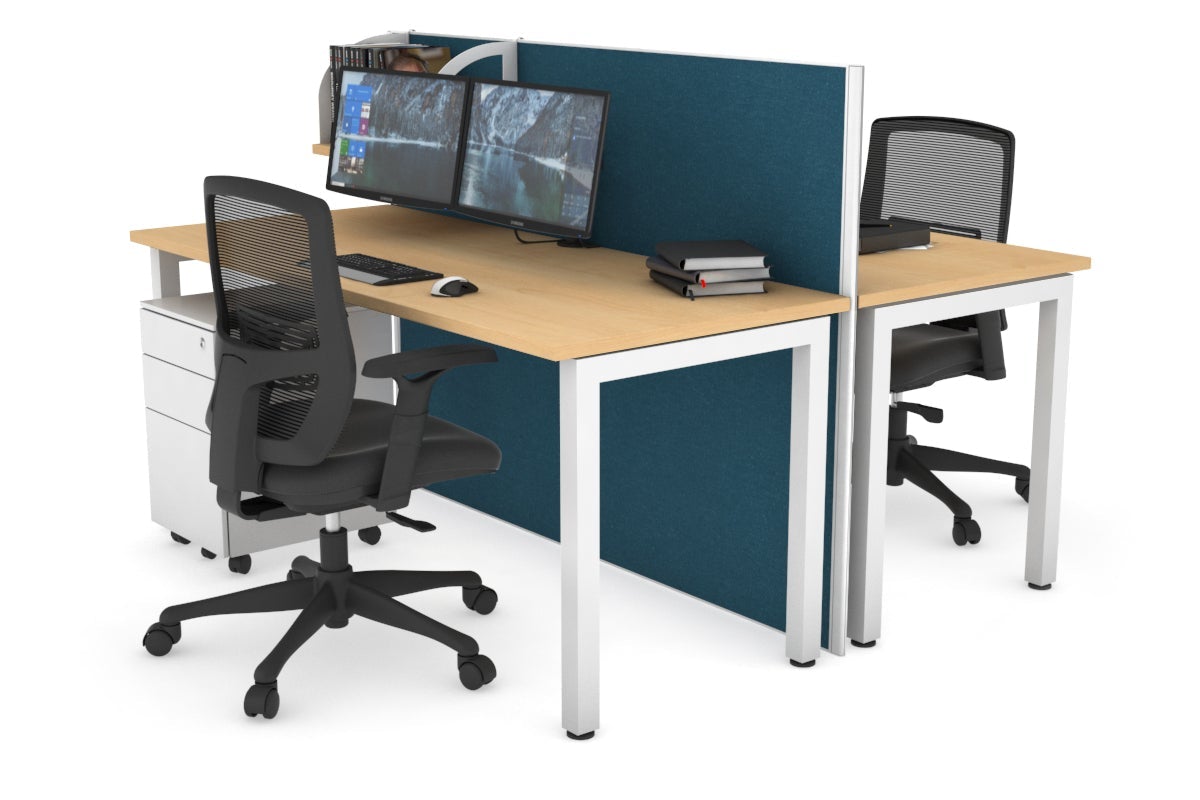 Horizon Quadro 2 Person Bench Square Leg Office Workstations [1400L x 700W] Jasonl white leg maple deep blue (1200H x 1400W)