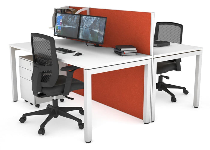 Horizon Quadro 2 Person Bench Square Leg Office Workstations [1400L x 800W with Cable Scallop] Jasonl white leg white orange squash (1200H x 1400W)