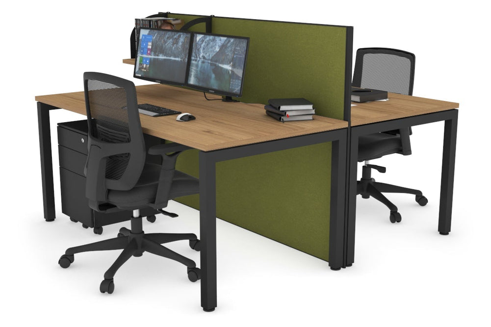 Horizon Quadro 2 Person Bench Square Legs Office Workstation [1400L x 800W with Cable Scallop]-black leg salvage oak green moss (1200H x 1400W)