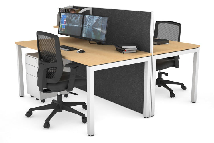 Horizon Quadro 2 Person Bench Square Leg Office Workstations [1400L x 800W with Cable Scallop] Jasonl white leg maple moody charcoal (1200H x 1400W)