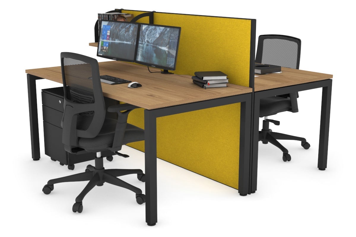 Horizon Quadro 2 Person Bench Square Legs Office Workstation [1400L x 800W with Cable Scallop]-black leg salvage oak mustard yellow (1200H x 1400W)