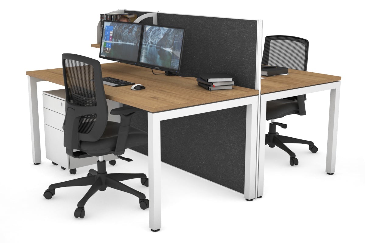 Horizon Quadro 2 Person Bench Square Legs Office Workstation [1400L x 800W with Cable Scallop]-white leg salvage oak moody charcoal (1200H x 1400W)