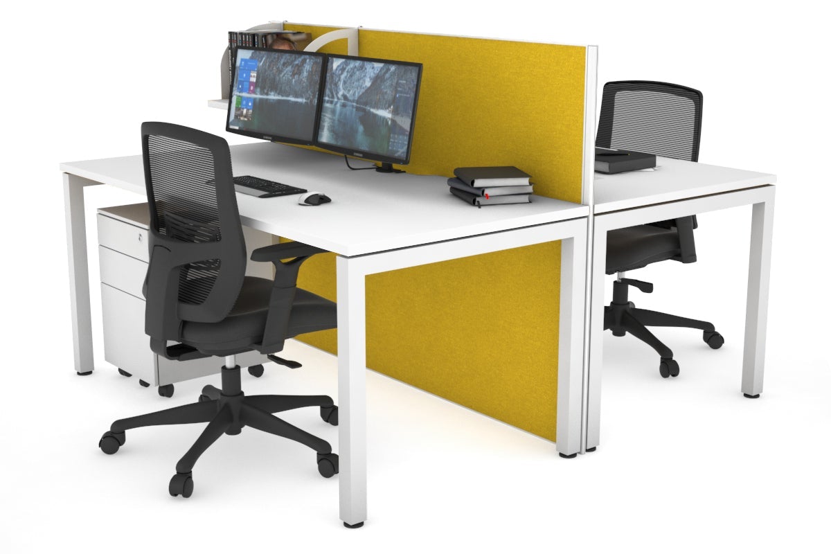Horizon Quadro 2 Person Bench Square Legs Office Workstation [1400L x 800W with Cable Scallop]-white leg white mustard yellow (1200H x 1400W)