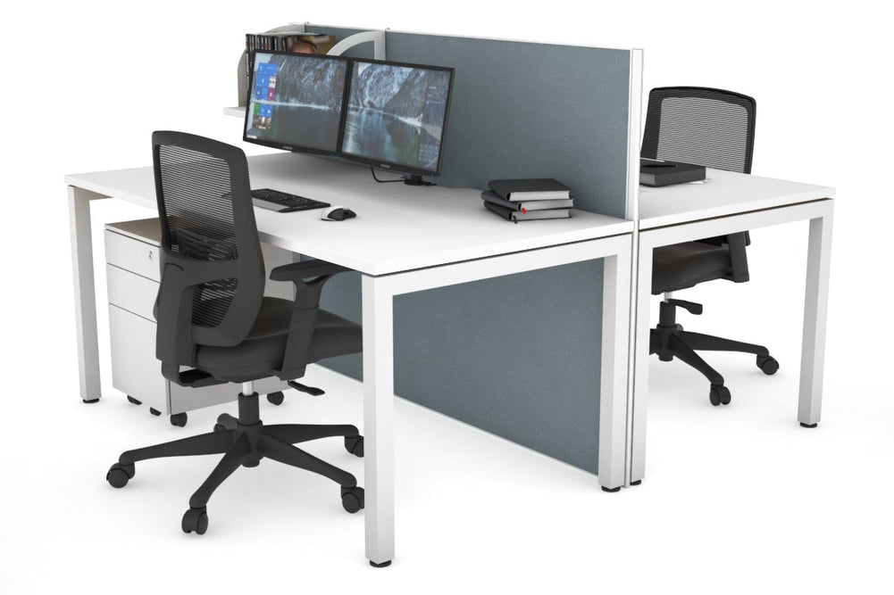 Horizon Quadro 2 Person Bench Square Legs Office Workstation [1400L x 800W with Cable Scallop]-white leg white cool grey (1200H x 1400W)
