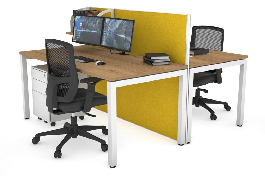 Horizon Quadro 2 Person Bench Square Legs Office Workstation [1400L x 800W with Cable Scallop]-white leg salvage oak mustard yellow (1200H x 1400W)