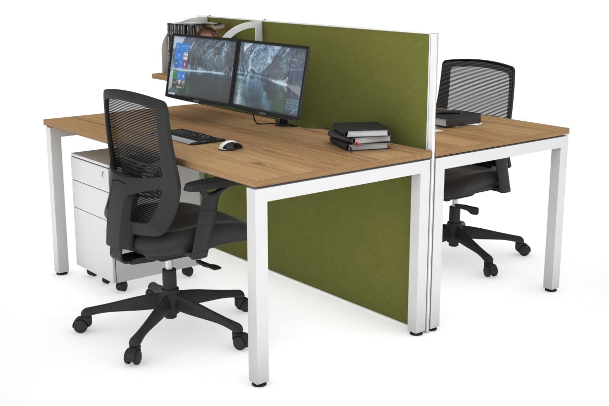 Horizon Quadro 2 Person Bench Square Legs Office Workstation [1400L x 800W with Cable Scallop]-white leg salvage oak green moss (1200H x 1400W)