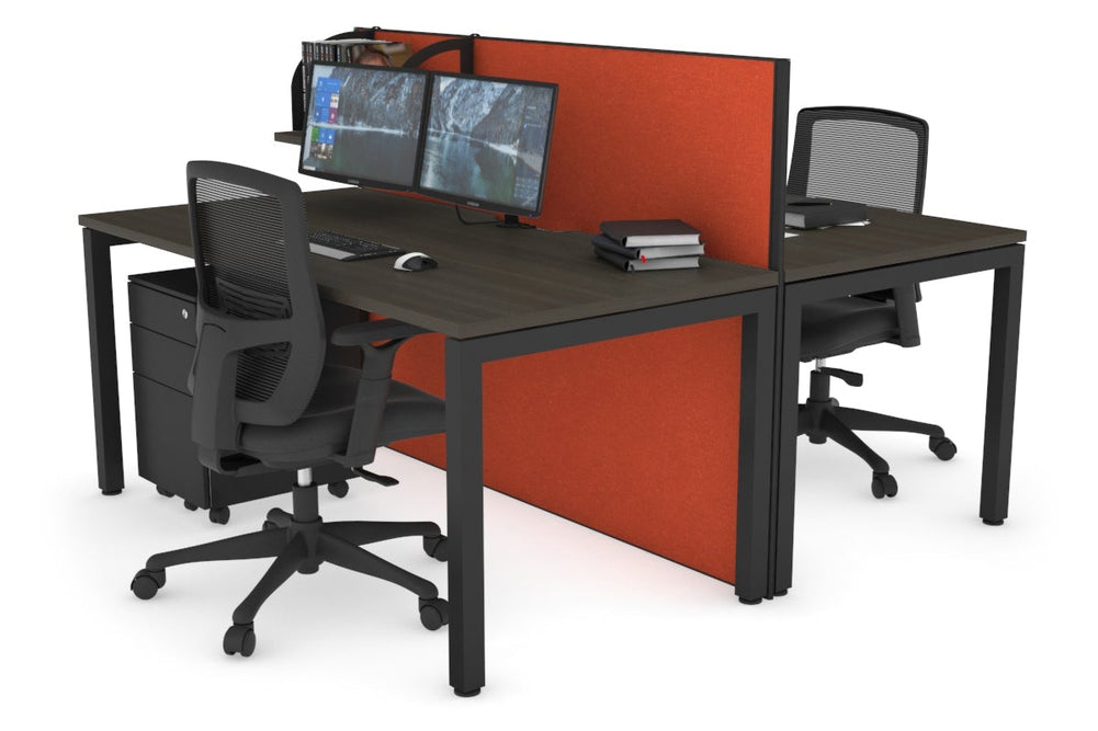 Horizon Quadro 2 Person Bench Square Legs Office Workstation [1400L x 800W with Cable Scallop]-black leg dark oak orange squash (1200H x 1400W)