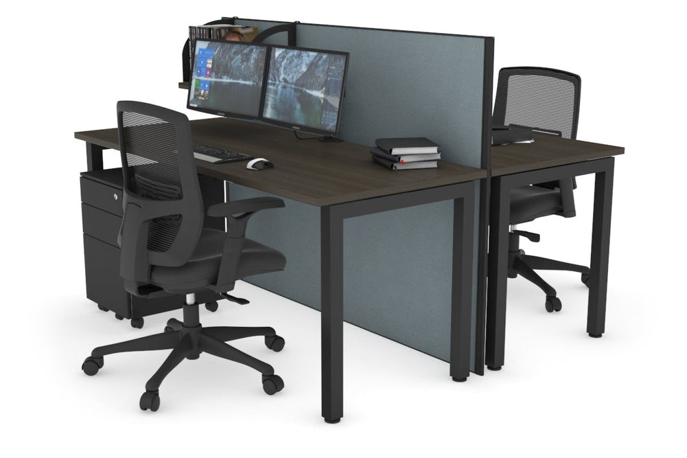 Horizon Quadro 2 Person Bench Square Legs Office Workstation [1600L x 700W]-black leg dark oak cool grey (1200H x 1600W)