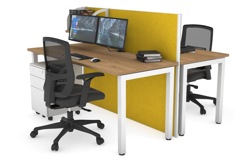 Horizon Quadro 2 Person Bench Square Legs Office Workstation [1600L x 700W]-white leg salvage oak mustard yellow (1200H x 1600W)