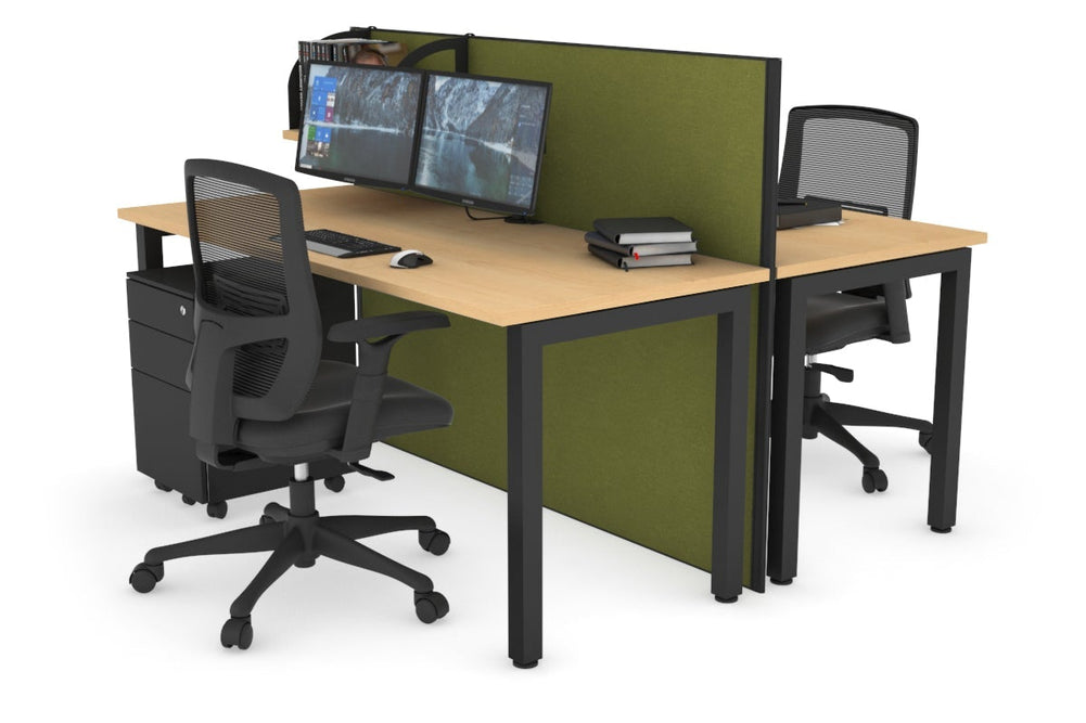 Horizon Quadro 2 Person Bench Square Legs Office Workstation [1600L x 700W]-black leg maple green moss (1200H x 1600W)