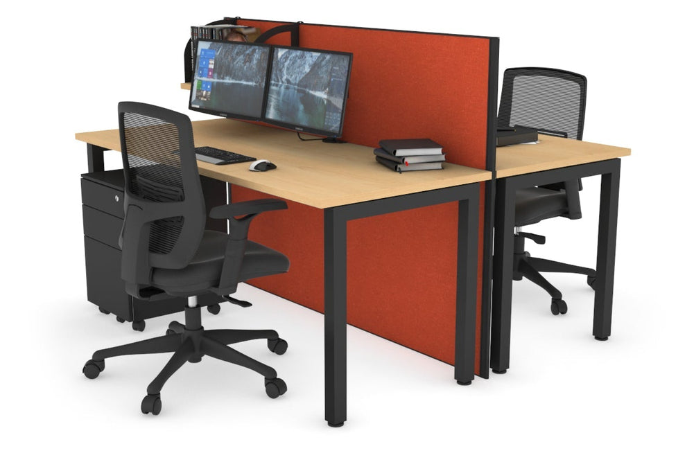 Horizon Quadro 2 Person Bench Square Legs Office Workstation [1600L x 700W]-black leg maple orange squash (1200H x 1600W)