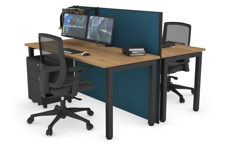 Horizon Quadro 2 Person Bench Square Leg Office Workstations [1600L x 700W] Jasonl black leg salvage oak deep blue (1200H x 1600W)