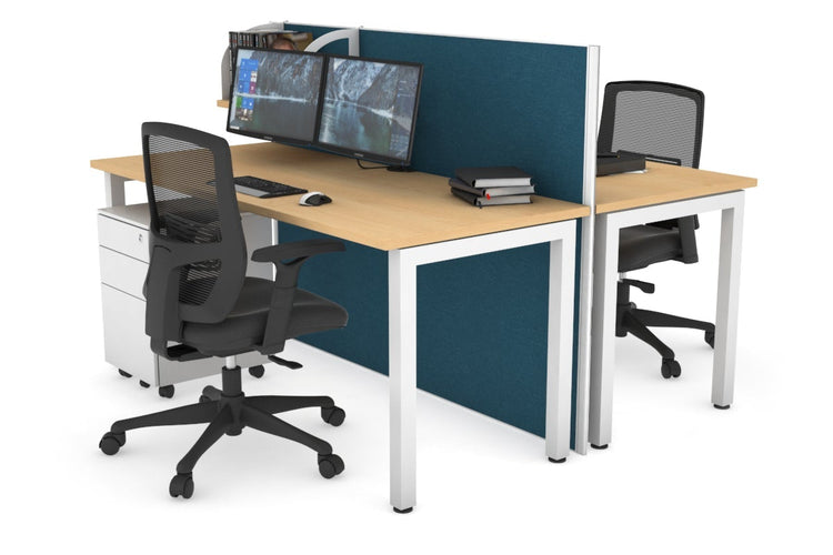 Horizon Quadro 2 Person Bench Square Leg Office Workstations [1600L x 700W] Jasonl white leg maple deep blue (1200H x 1600W)