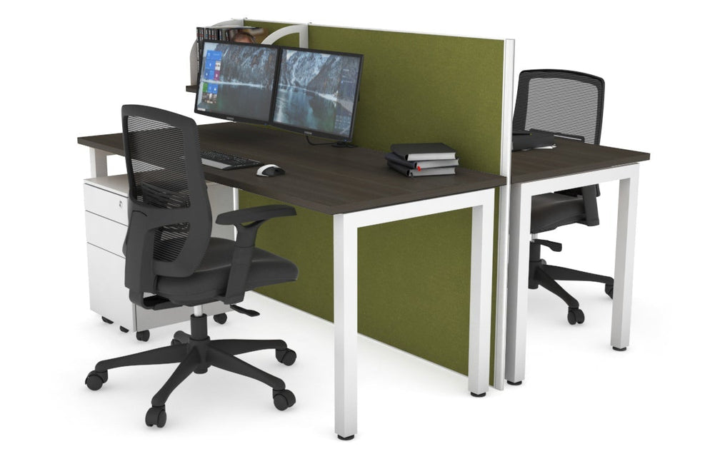 Horizon Quadro 2 Person Bench Square Legs Office Workstation [1600L x 700W]-white leg dark oak green moss (1200H x 1600W)