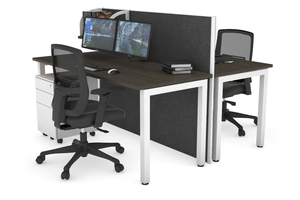 Horizon Quadro 2 Person Bench Square Legs Office Workstation [1600L x 700W]-white leg dark oak moody charcoal (1200H x 1600W)