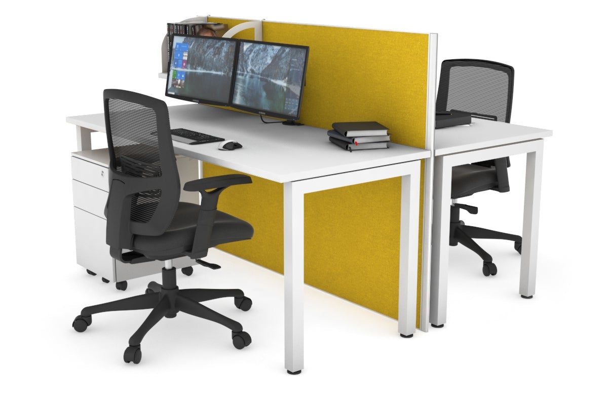 Horizon Quadro 2 Person Bench Square Leg Office Workstations [1600L x 700W] Jasonl white leg white mustard yellow (1200H x 1600W)